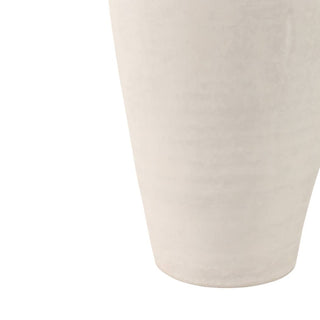 Ivory Terracotta Round Ribbed Floor Vase, 16 in.