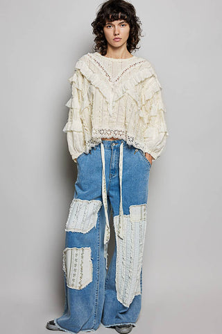 Boho Vintage Patchwork Denim Wide Leg Pants