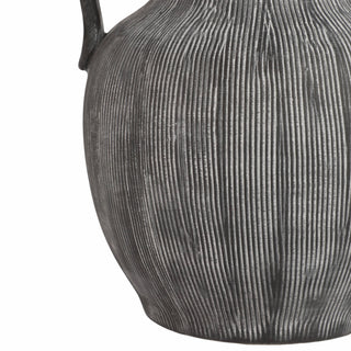 Ceramic Ribbed Texture Weathered Handle Vase – Black, 10 in.