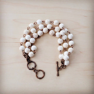 White Turquoise Triple Strand Beaded Bracelet