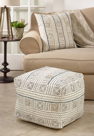 Abstract Mudcloth Pouf - White