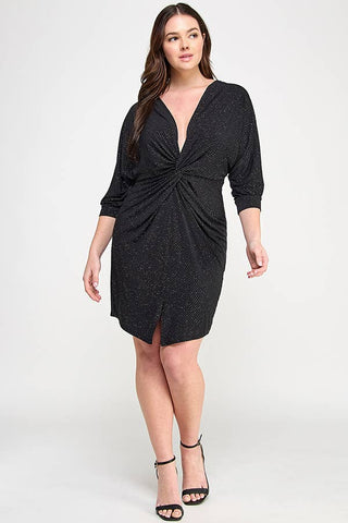 Curvy Glitter Dot Draped Midi Dress