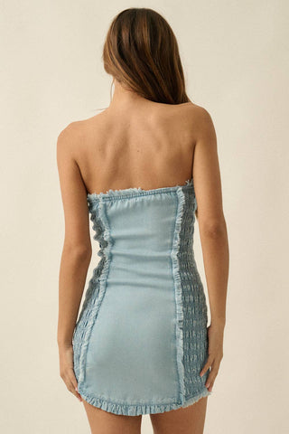 Tencel Denim Smocked Strapless Mini Dress