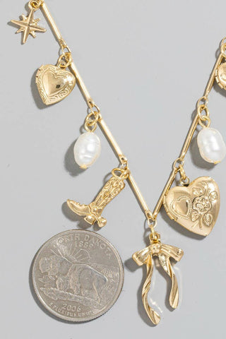 Heart Pearl Charm Necklace