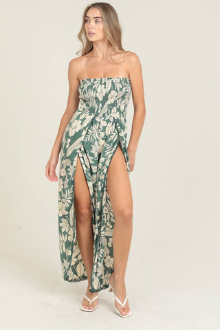 Smocked Bodice Wrap Leg Jumpsuit