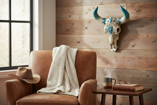 Tooled Skull with Bone Color Horns Wall Accent