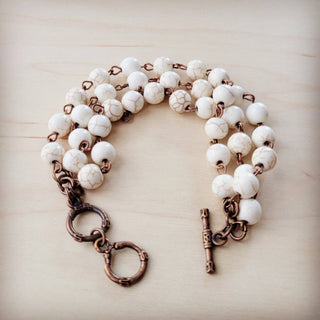 White Turquoise Triple Strand Beaded Bracelet