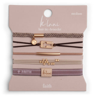 Faith Warm Neutrals with Gold Cross Hair Tie Bracelets