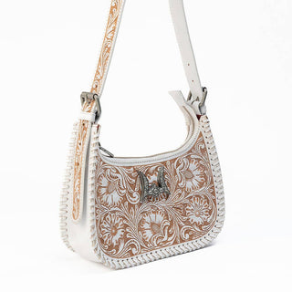 Loyal West Dannia Medium Purse in Ivory Dust Hand-Tooled Leather & Calfskin