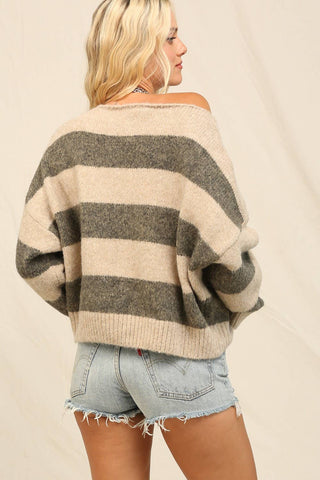 Cast Off The Shoulder Sweater With Stripes | Laciann Collective