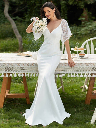 Maxi V Neck Party Dress with Flare Sleeves