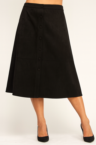 Plus Size Button-Front Faux Suede A-Line Midi Skirt