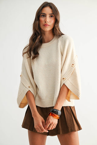 Classic Knit Button Sleeve Sweater – Soft & Stylish