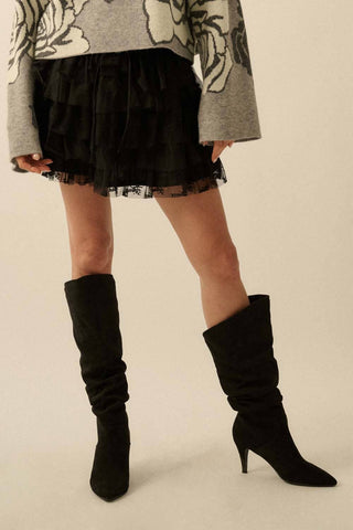 Lace and Tulle Tiered Ruffle Mini Skirt