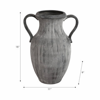 Black Dolomite Amphora Weathered Vase, 15 in.