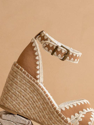 The Essie Camel Espadrille Slide with Embroidered Straps | Laciann Collective