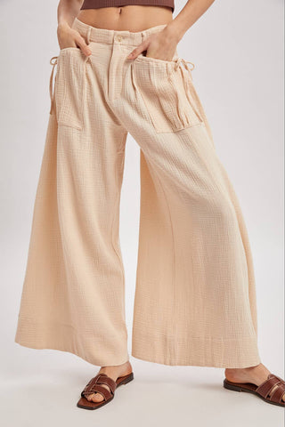 Drawstring Patch Pockets Wide Leg Pants