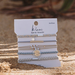Wonder Soft Creams and Blues with Pearls and Gold Hair Tie Bracelets