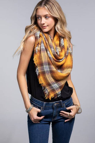 Plaid Fringed Edge Scarf