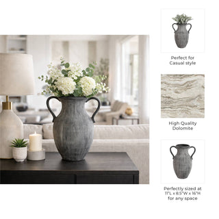 Black Dolomite Amphora Weathered Vase, 15 in.
