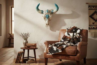 Tooled Skull with Bone Color Horns Wall Accent