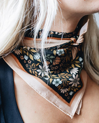 Midnight Garden Floral 100% Silk Bandana Scarf