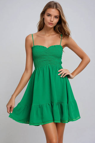 Smocked Babydoll Mini Dress with Lace Trim | Laciann Collective