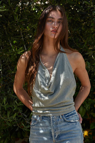 Sleeveless Cowl Neck Sweater Halter