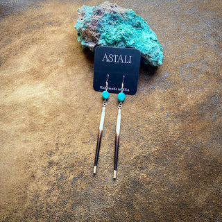 Porcupine Quill & Turquoise Earrings - Silver