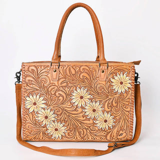 Hand-Tooled Floral Leather Tote with Braided Trim | Laciann Collective