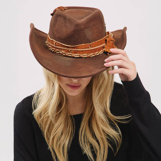Distressed Cowgirl Fedora with Feather Detail