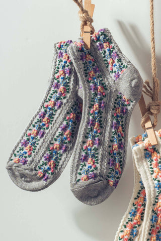 Vintage Floral Embroidered Socks