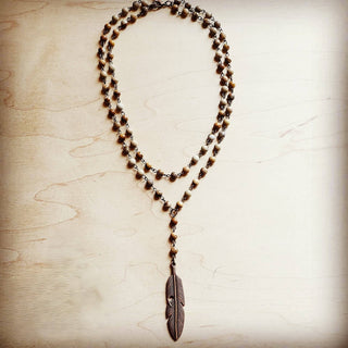 Double Strand Lariat Picture Jasper Necklace w/ Feather