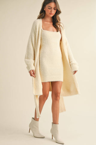 SOFT SLEEVELESS TUBE MINI DRESS AND CARDIGAN SET