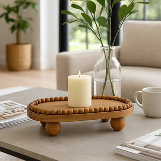 Mango Wood Decorative Tray with Beaded Ball Feet, 16 in.
