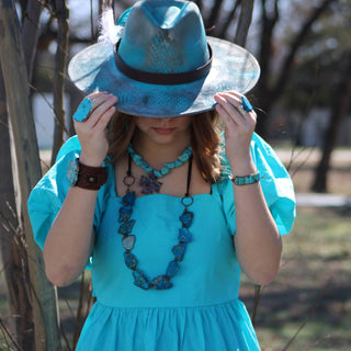 Turquoise Regalite Slab Necklace with Leather Ties