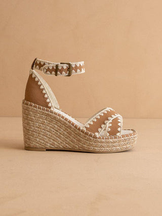The Essie Camel Espadrille Slide with Embroidered Straps | Laciann Collective