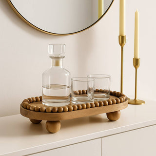 Mango Wood Decorative Tray with Beaded Ball Feet, 16 in.