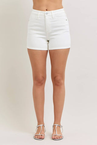 Judy Blue High-Waist Slim Denim Shorts in White