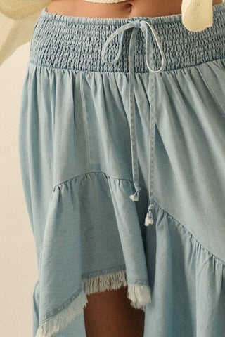 Tencel Denim High-Low Ruffle Maxi Skirt
