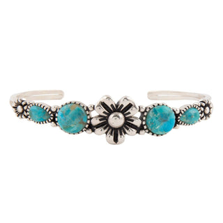 Floral Blue Turquoise and Silver Cuff Bracelet
