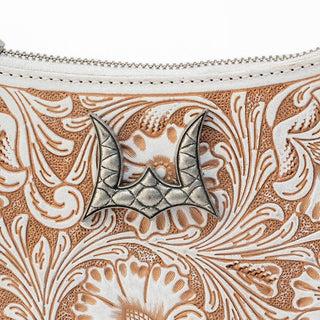 Loyal West Dannia Medium Purse in Ivory Dust Hand-Tooled Leather & Calfskin