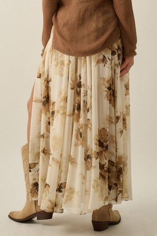 Floral-Print Chiffon Tie-Waist Maxi Skort