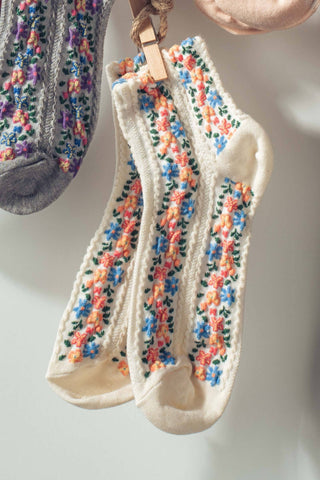 Vintage Floral Embroidered Socks
