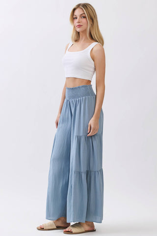 Dreamy Smocked Waist Wide Leg Pants – Baby Blue