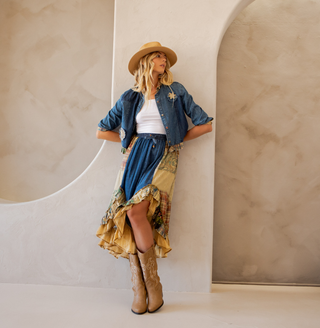Western Boho Chic Patchwork Cropped Denim Jacket