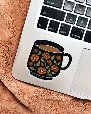 Floral Coffee Mug Tea Cup Vinyl Sticker - Clear Background