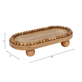 Mango Wood Decorative Tray with Beaded Ball Feet, 16 in.