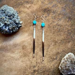 Porcupine Quill & Turquoise Earrings - Silver