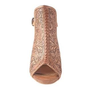 Dalton's Ridge Hand-Tooled Leather Open-Toe Booties in Tan